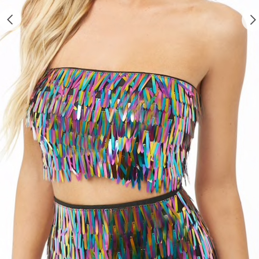 Multicolor Fringe Sequin Tube Top